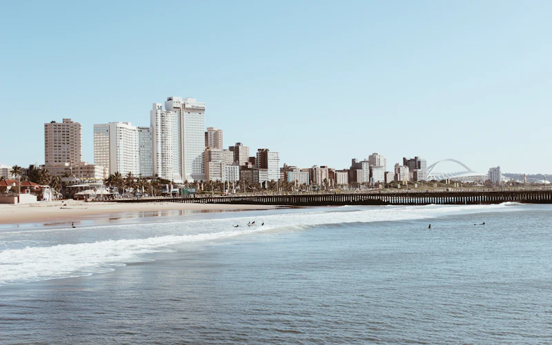 Durban's beachfront and skyline seen across the water