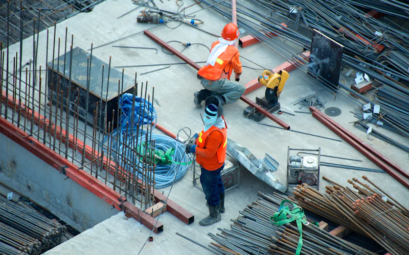 Construction workers on a building site