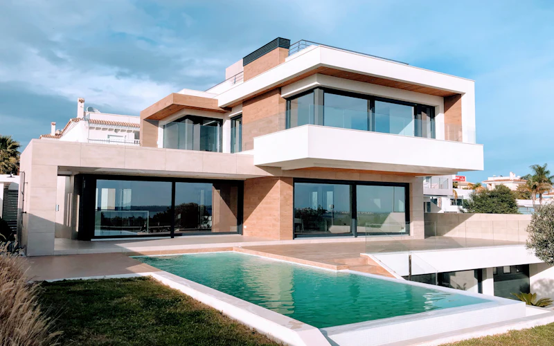 A modern house with a swimming pool