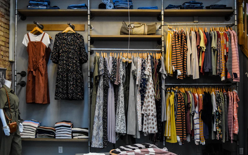 Clothing on display in a retail store