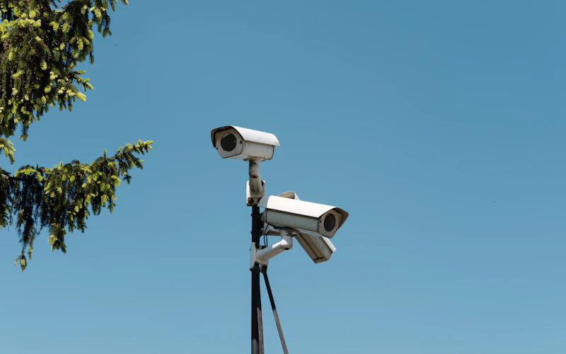 Security cameras mounted on a pole