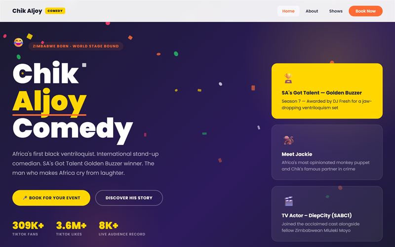 The Chik Aljoy Comedy website homepage