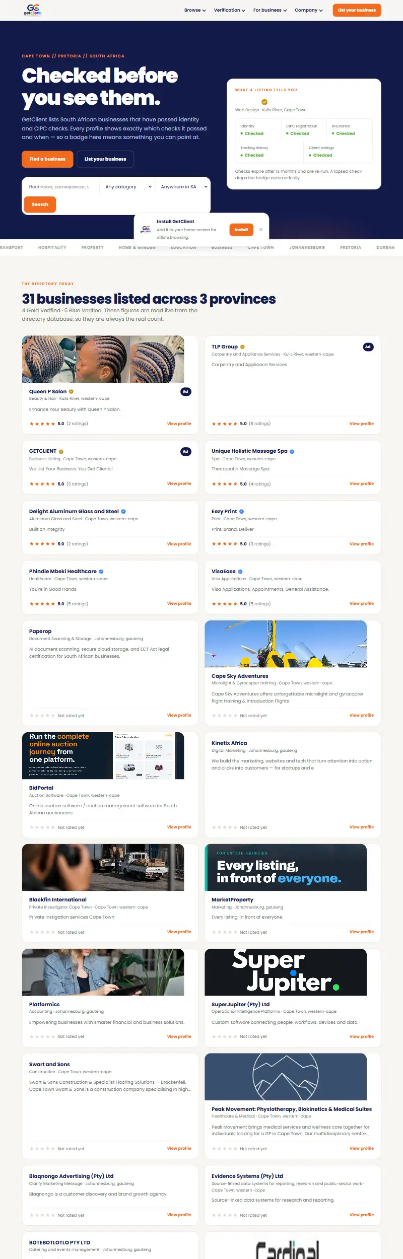 The GetClient homepage as it appeared on 16 October 2026