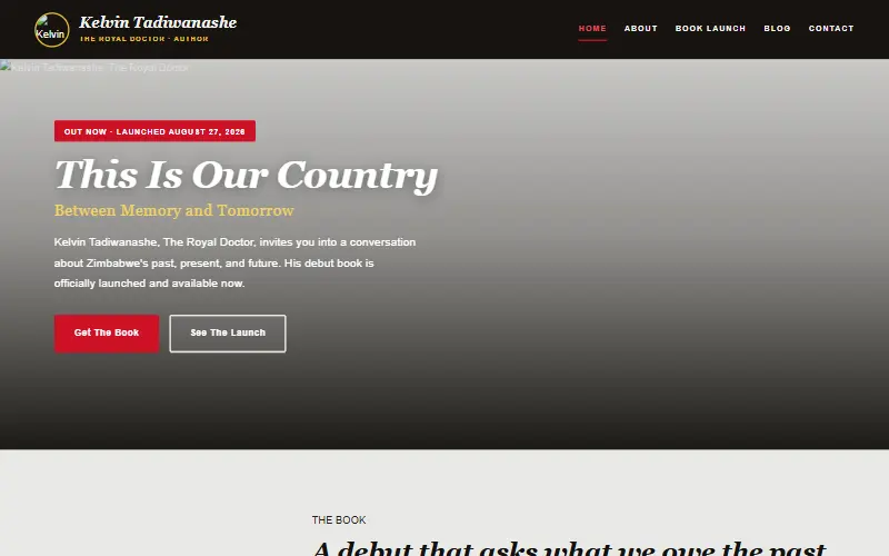 The Kelvin Tadiwanashe author website homepage