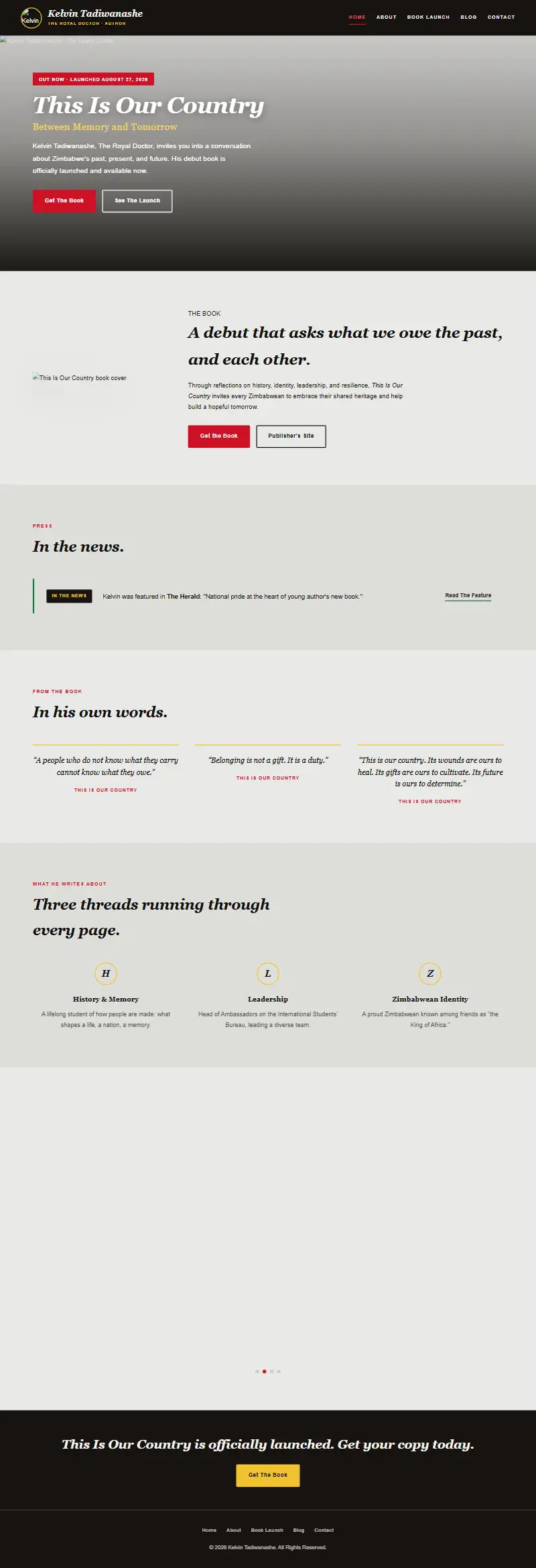 The Kelvin Tadiwanashe homepage as it appeared on 16 October 2026