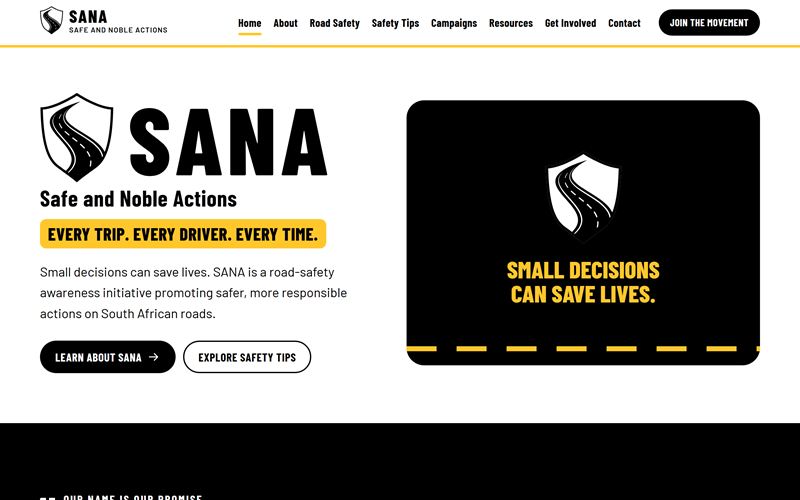 The SANA road-safety website homepage