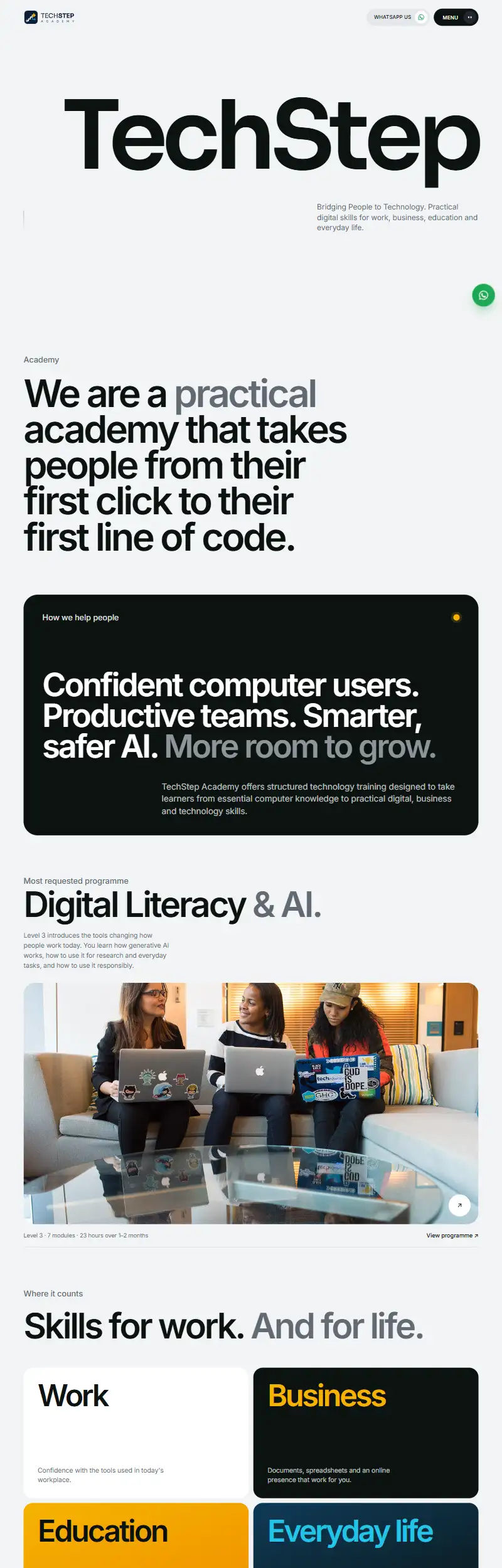 The TechStep Academy homepage as it appeared on 16 October 2026