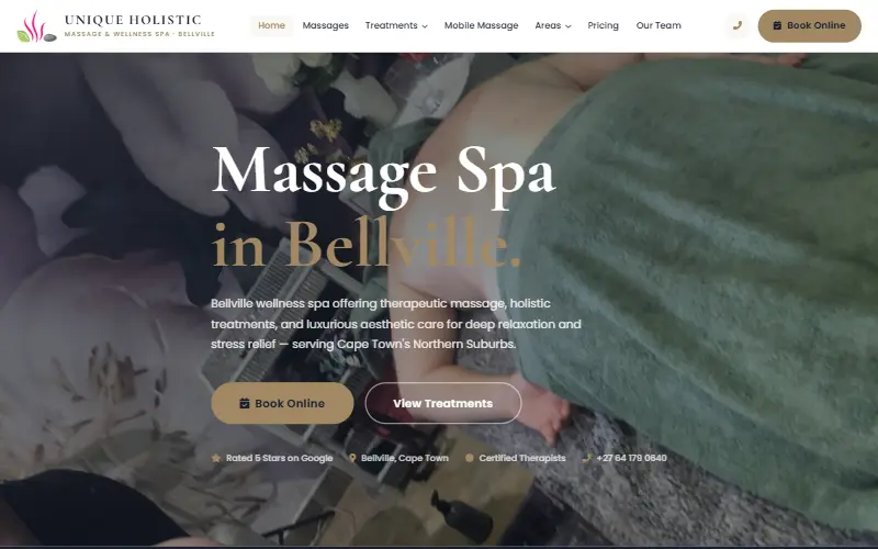The Unique Holistic Massage & Wellness Spa website homepage